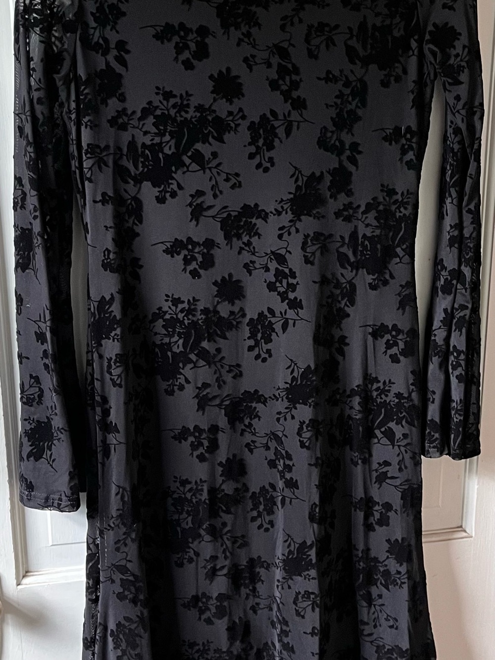 Black Floral Burnout Long Sleeve Dress